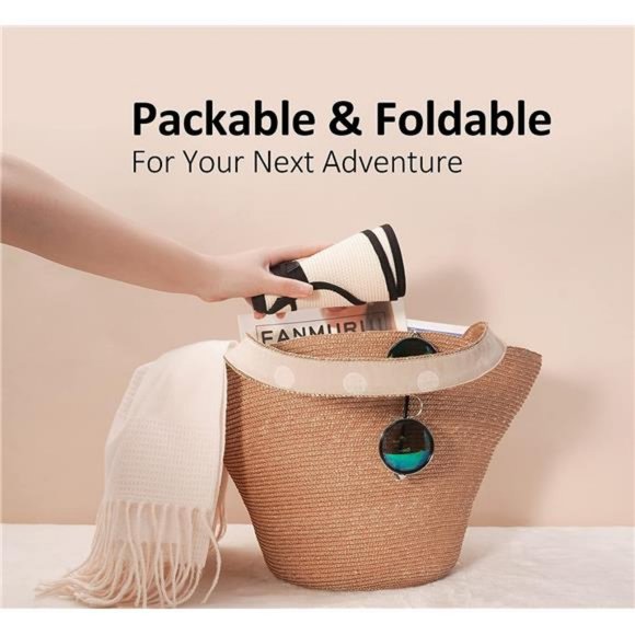 New Sun Visor Hats for Wome  Summer Ponytail Foldable Straw‎ Beach Hat UPF 50+ - Picture 4 of 4